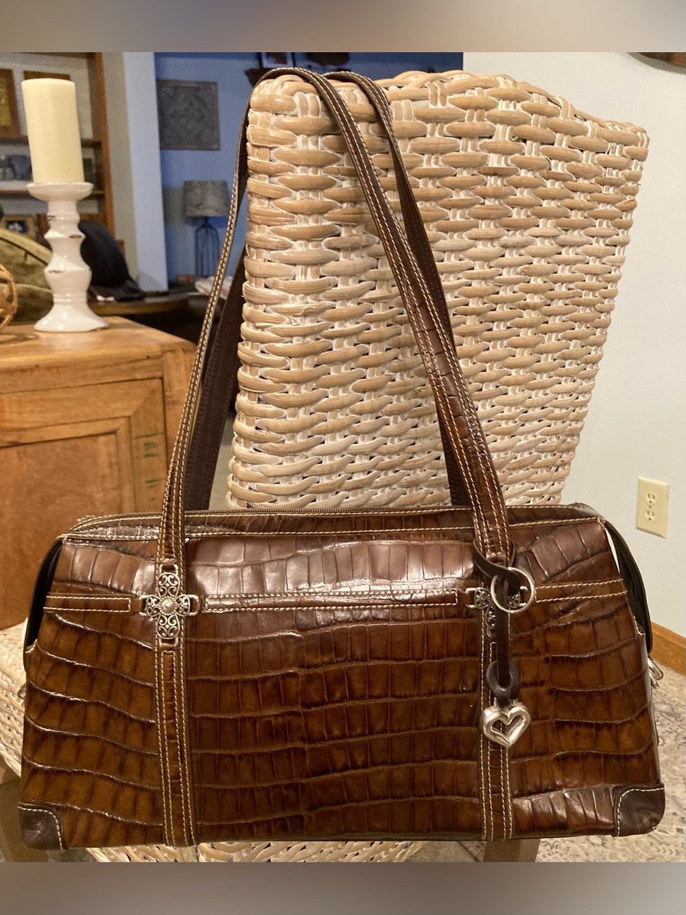 Brighton Tobacco Ana Rosa Faux Crocodile Leather Shoulder Bag Satchel